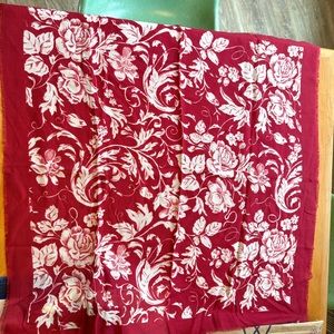 Square Floral Scarf, Red and White, woven acrylic